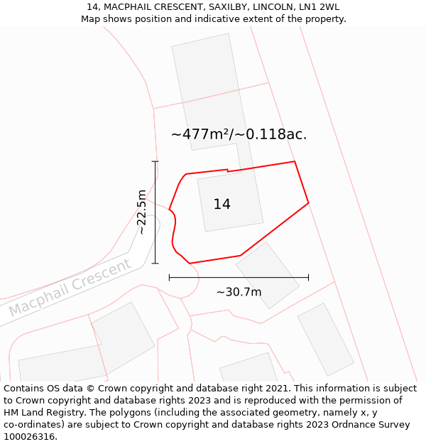 14, MACPHAIL CRESCENT, SAXILBY, LINCOLN, LN1 2WL: Plot and title map