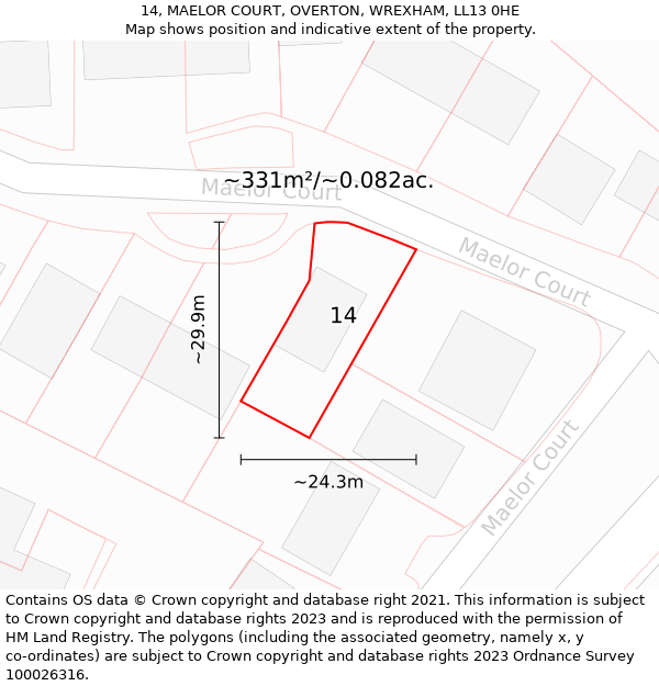 14, MAELOR COURT, OVERTON, WREXHAM, LL13 0HE: Plot and title map