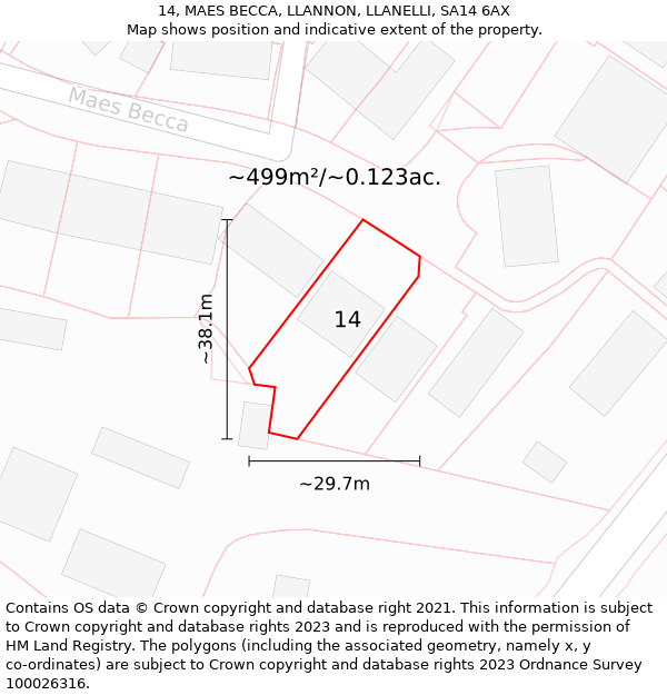 14, MAES BECCA, LLANNON, LLANELLI, SA14 6AX: Plot and title map