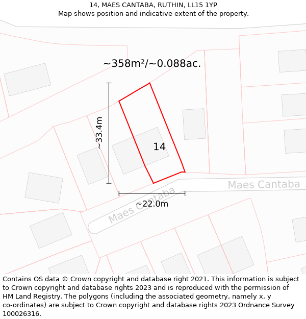 14, MAES CANTABA, RUTHIN, LL15 1YP: Plot and title map