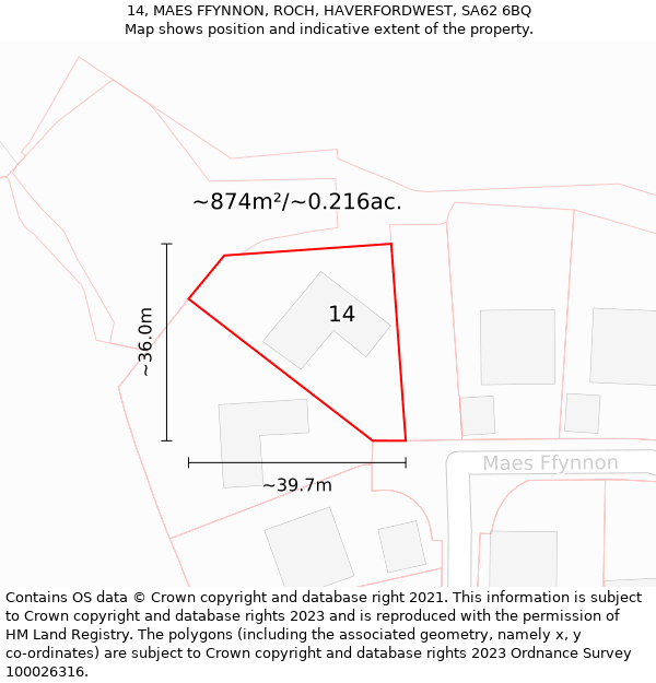 14, MAES FFYNNON, ROCH, HAVERFORDWEST, SA62 6BQ: Plot and title map