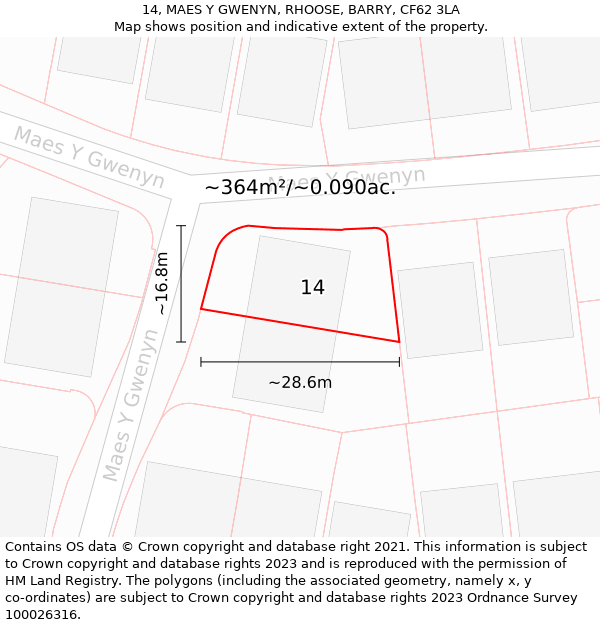 14, MAES Y GWENYN, RHOOSE, BARRY, CF62 3LA: Plot and title map