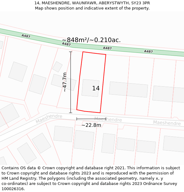 14, MAESHENDRE, WAUNFAWR, ABERYSTWYTH, SY23 3PR: Plot and title map