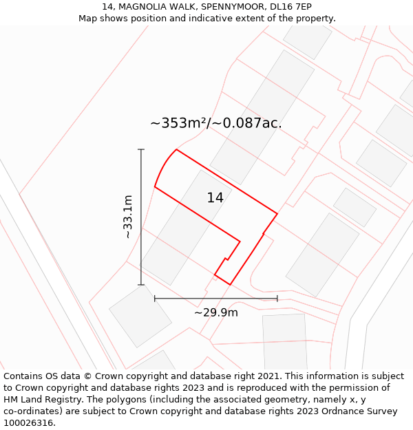 14, MAGNOLIA WALK, SPENNYMOOR, DL16 7EP: Plot and title map