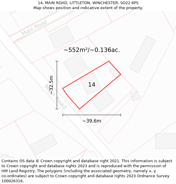 14, MAIN ROAD, LITTLETON, WINCHESTER, SO22 6PS: Plot and title map
