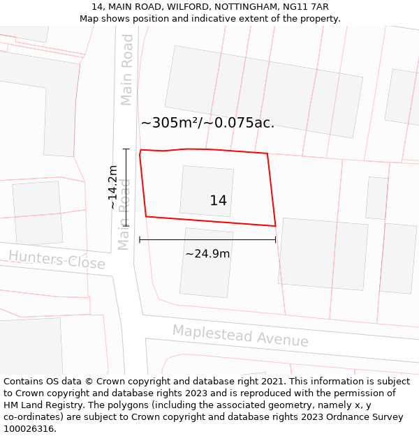 14, MAIN ROAD, WILFORD, NOTTINGHAM, NG11 7AR: Plot and title map