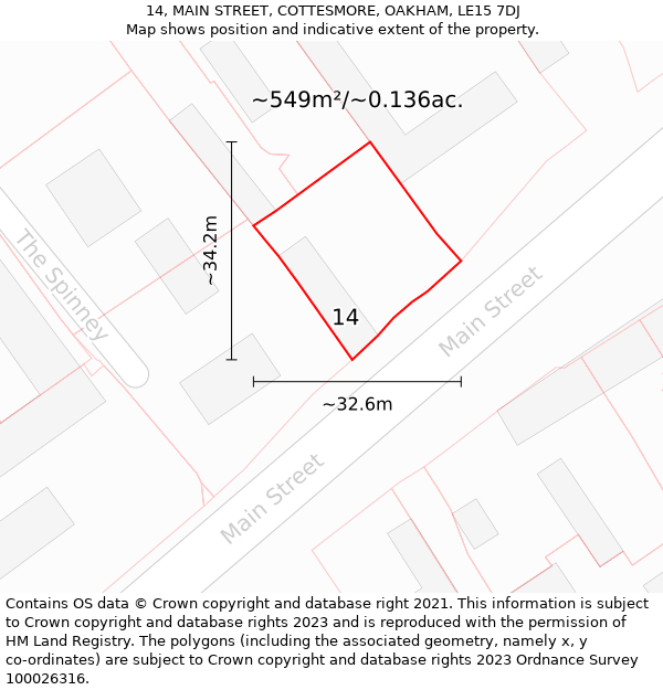 14, MAIN STREET, COTTESMORE, OAKHAM, LE15 7DJ: Plot and title map