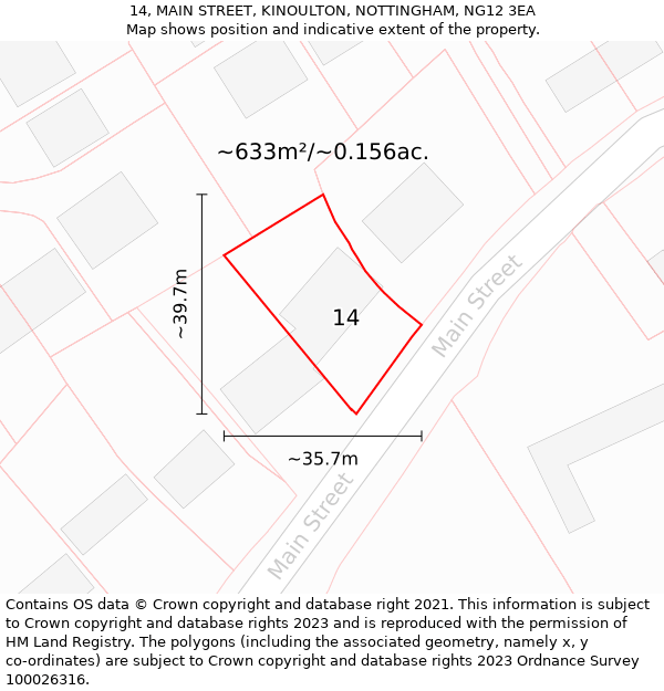 14, MAIN STREET, KINOULTON, NOTTINGHAM, NG12 3EA: Plot and title map