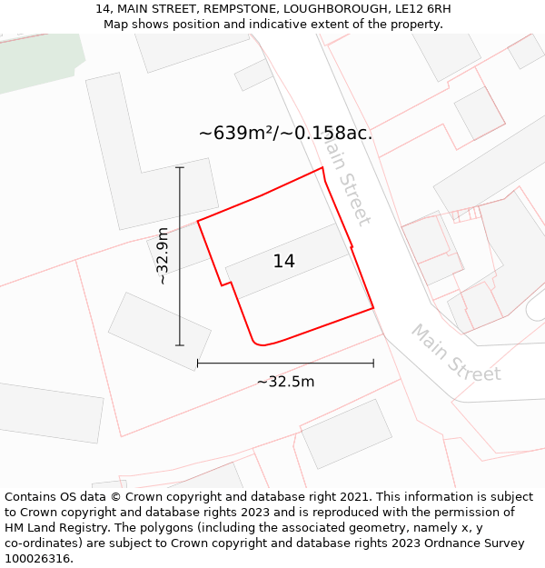 14, MAIN STREET, REMPSTONE, LOUGHBOROUGH, LE12 6RH: Plot and title map