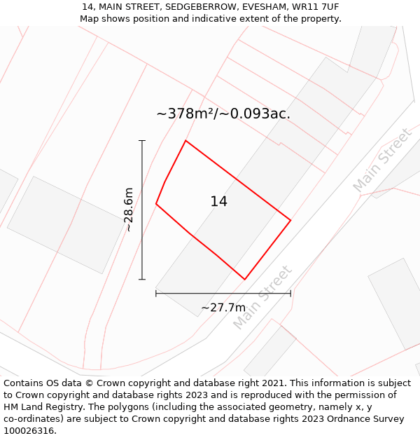 14, MAIN STREET, SEDGEBERROW, EVESHAM, WR11 7UF: Plot and title map