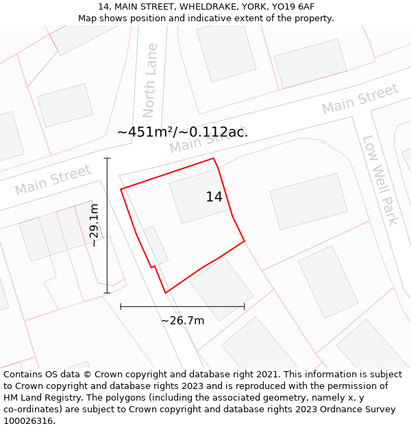 14, MAIN STREET, WHELDRAKE, YORK, YO19 6AF: Plot and title map