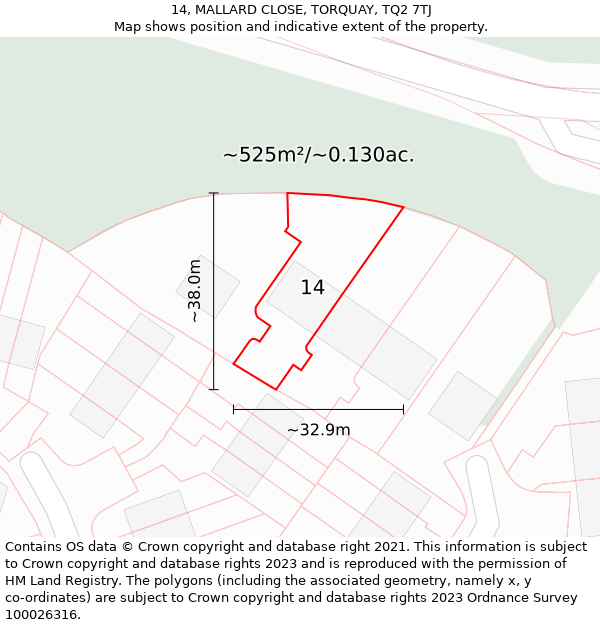 14, MALLARD CLOSE, TORQUAY, TQ2 7TJ: Plot and title map