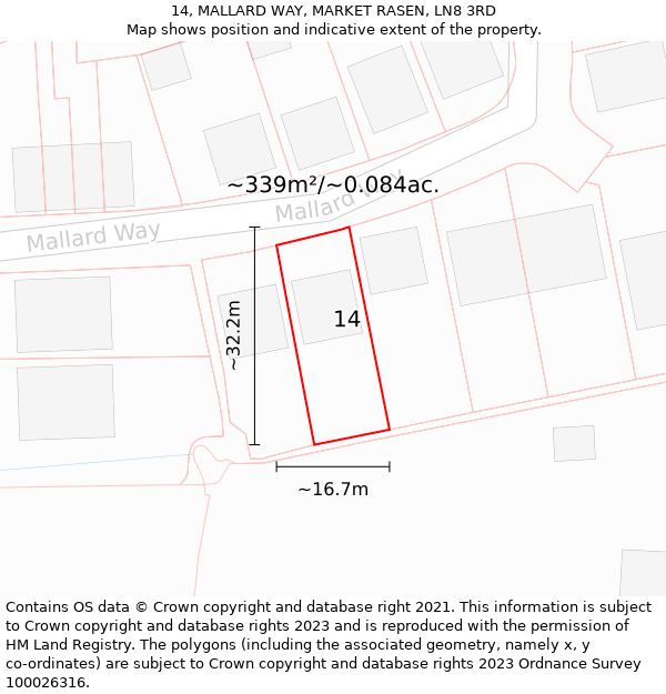 14, MALLARD WAY, MARKET RASEN, LN8 3RD: Plot and title map