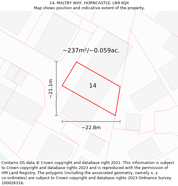 14, MALTBY WAY, HORNCASTLE, LN9 6QX: Plot and title map