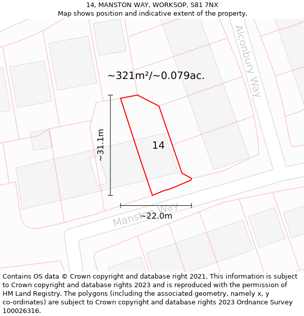 14, MANSTON WAY, WORKSOP, S81 7NX: Plot and title map