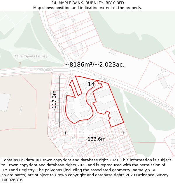 14, MAPLE BANK, BURNLEY, BB10 3FD: Plot and title map