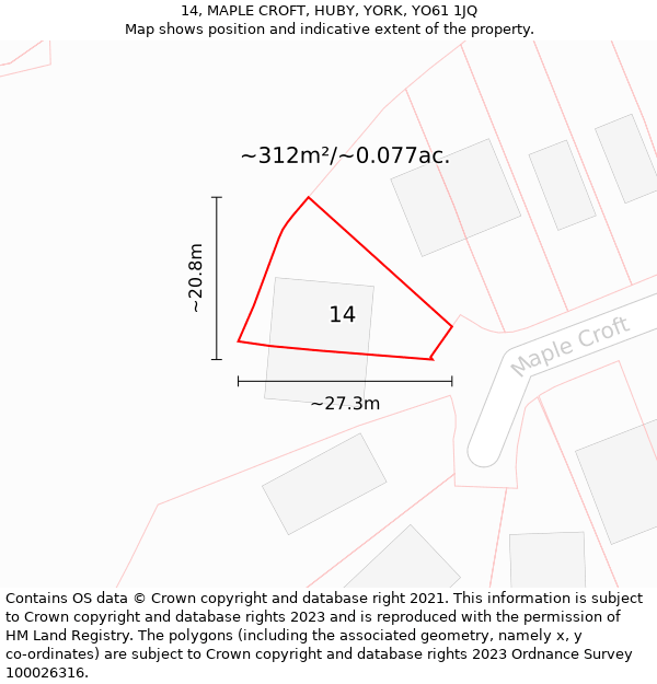 14, MAPLE CROFT, HUBY, YORK, YO61 1JQ: Plot and title map