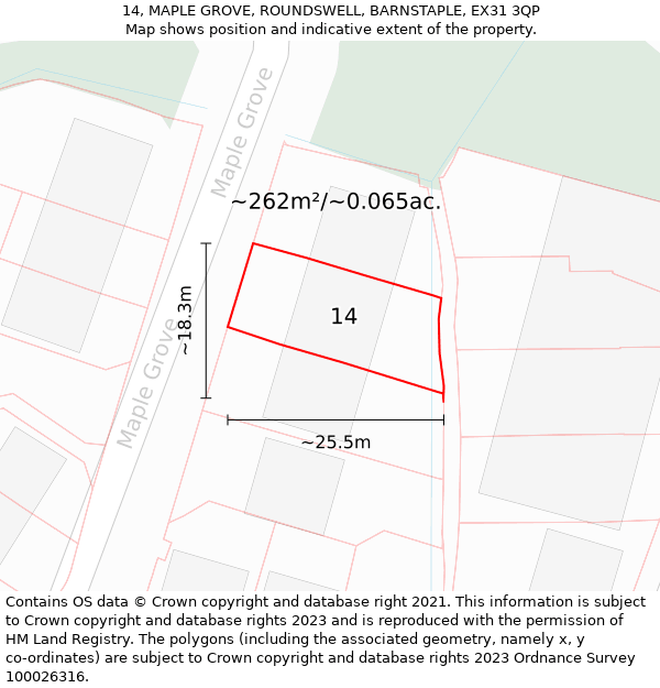 14, MAPLE GROVE, ROUNDSWELL, BARNSTAPLE, EX31 3QP: Plot and title map