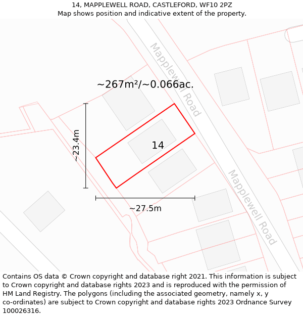 14, MAPPLEWELL ROAD, CASTLEFORD, WF10 2PZ: Plot and title map