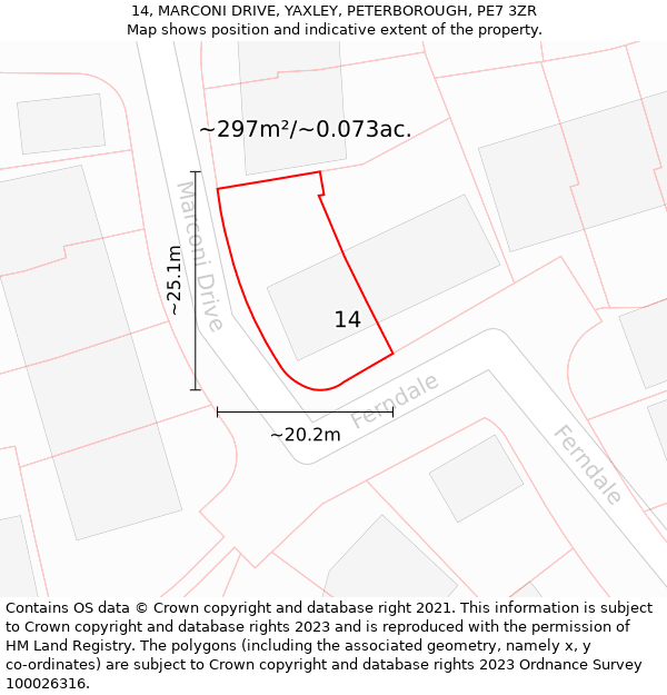 14, MARCONI DRIVE, YAXLEY, PETERBOROUGH, PE7 3ZR: Plot and title map