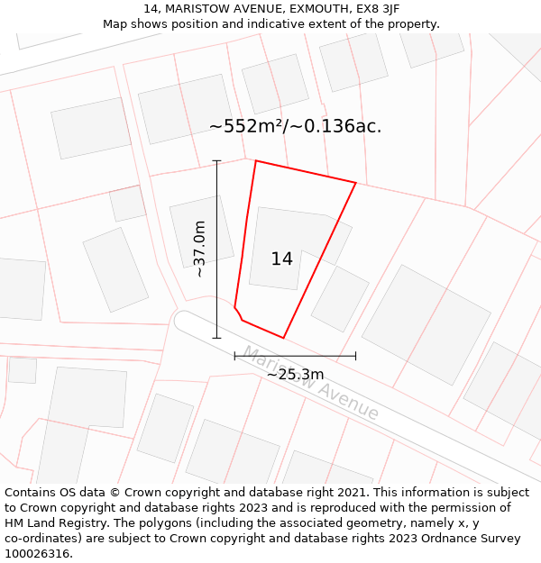 14, MARISTOW AVENUE, EXMOUTH, EX8 3JF: Plot and title map