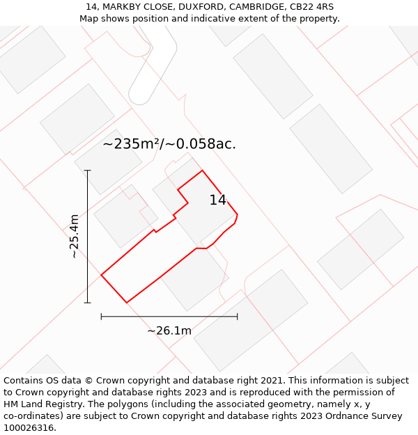 14, MARKBY CLOSE, DUXFORD, CAMBRIDGE, CB22 4RS: Plot and title map