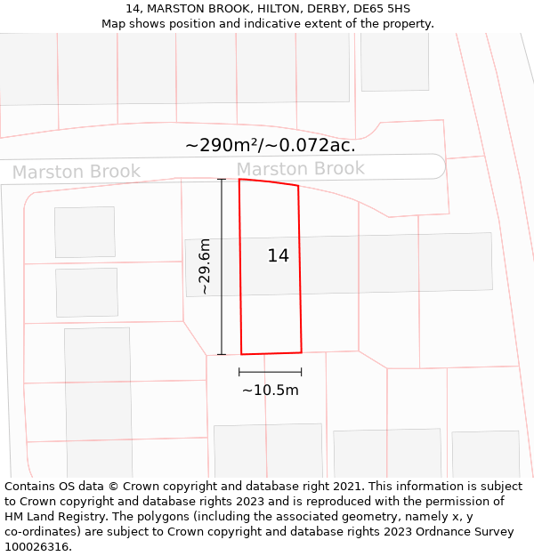 14, MARSTON BROOK, HILTON, DERBY, DE65 5HS: Plot and title map