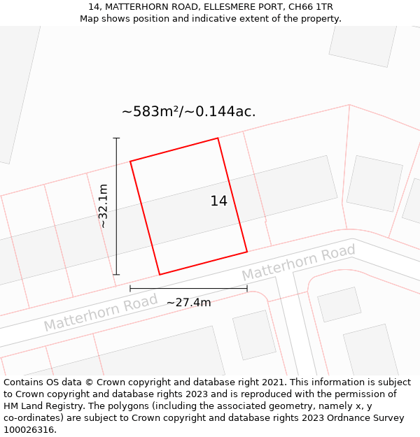 14, MATTERHORN ROAD, ELLESMERE PORT, CH66 1TR: Plot and title map