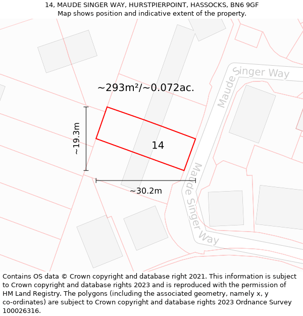 14, MAUDE SINGER WAY, HURSTPIERPOINT, HASSOCKS, BN6 9GF: Plot and title map