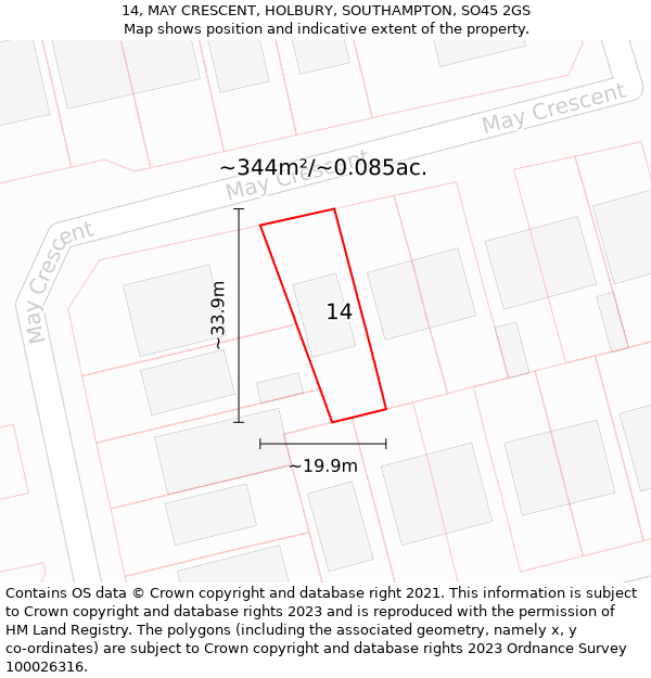 14, MAY CRESCENT, HOLBURY, SOUTHAMPTON, SO45 2GS: Plot and title map