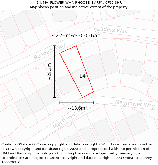 14, MAYFLOWER WAY, RHOOSE, BARRY, CF62 3HR: Plot and title map