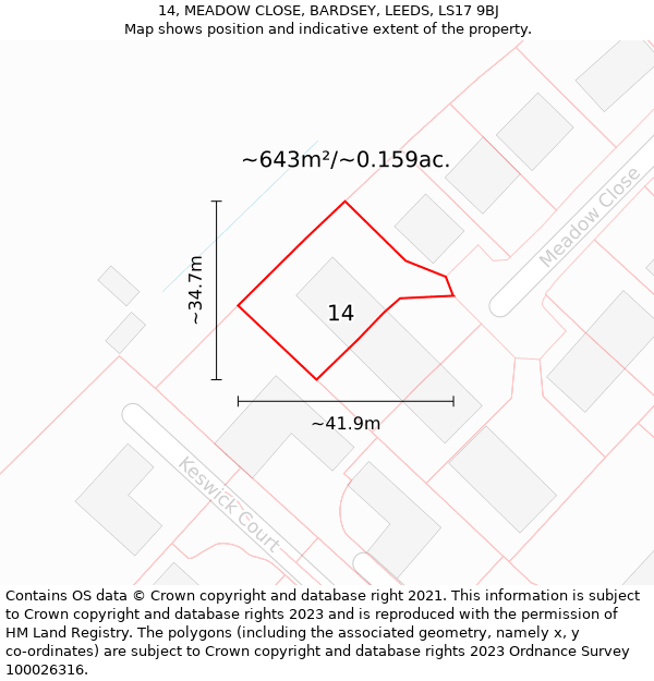 14, MEADOW CLOSE, BARDSEY, LEEDS, LS17 9BJ: Plot and title map