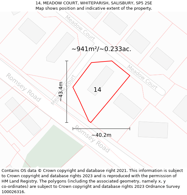 14, MEADOW COURT, WHITEPARISH, SALISBURY, SP5 2SE: Plot and title map