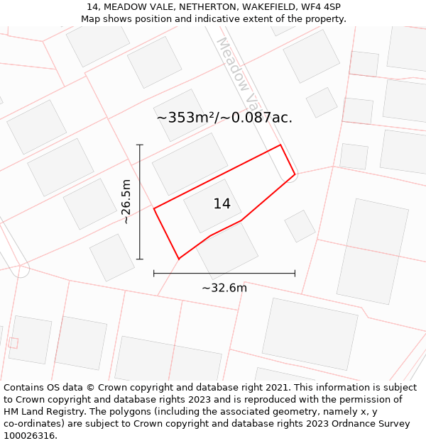 14, MEADOW VALE, NETHERTON, WAKEFIELD, WF4 4SP: Plot and title map