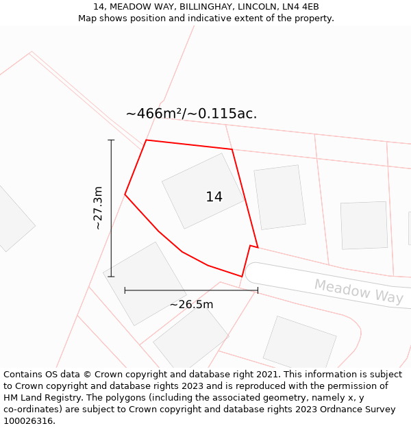 14, MEADOW WAY, BILLINGHAY, LINCOLN, LN4 4EB: Plot and title map