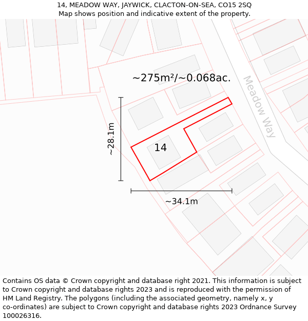 14, MEADOW WAY, JAYWICK, CLACTON-ON-SEA, CO15 2SQ: Plot and title map