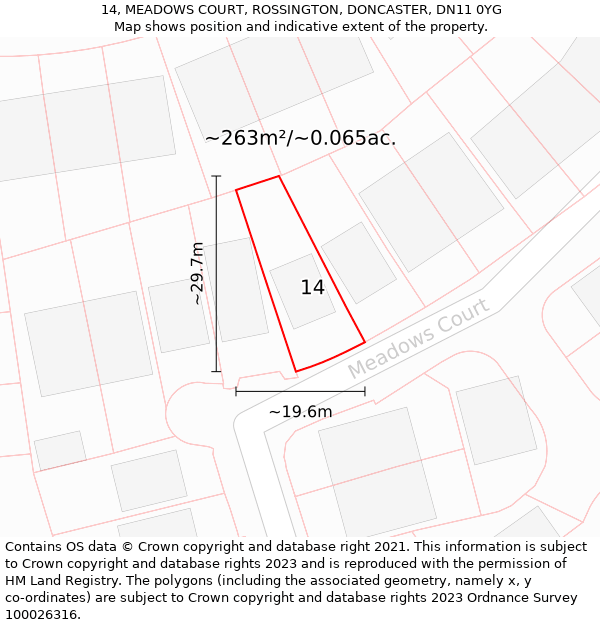 14, MEADOWS COURT, ROSSINGTON, DONCASTER, DN11 0YG: Plot and title map