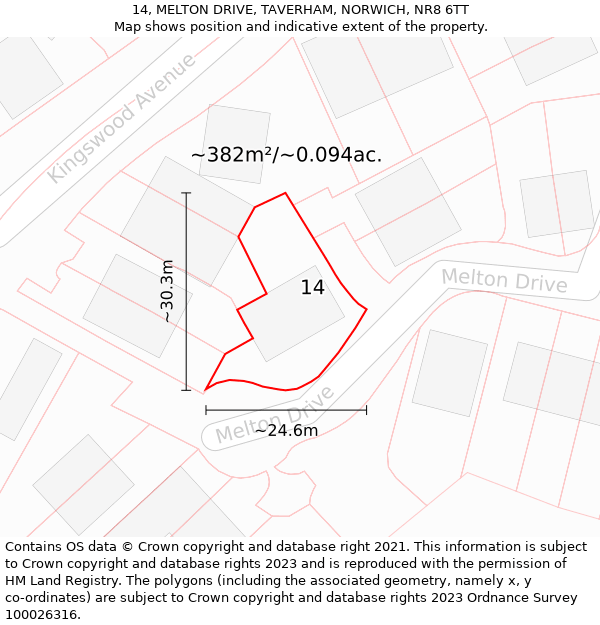 14, MELTON DRIVE, TAVERHAM, NORWICH, NR8 6TT: Plot and title map