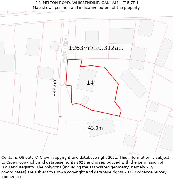 14, MELTON ROAD, WHISSENDINE, OAKHAM, LE15 7EU: Plot and title map