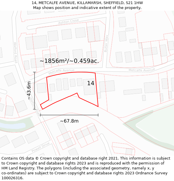 14, METCALFE AVENUE, KILLAMARSH, SHEFFIELD, S21 1HW: Plot and title map