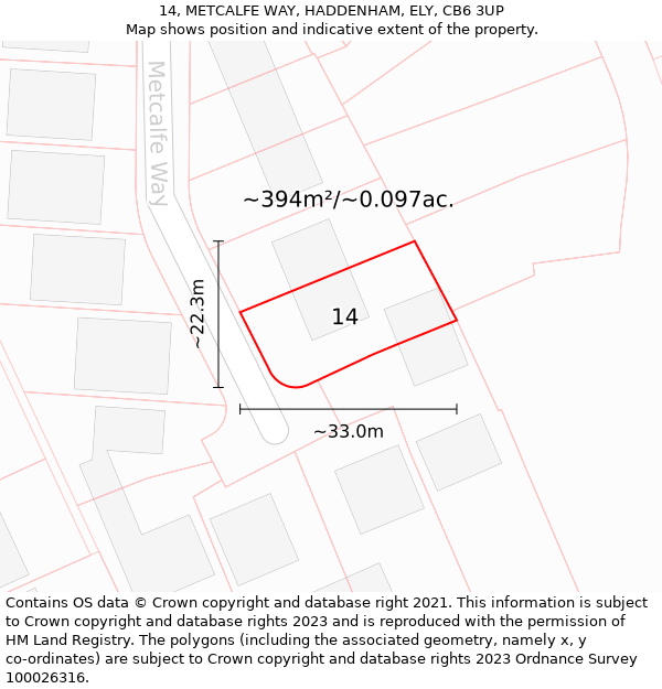 14, METCALFE WAY, HADDENHAM, ELY, CB6 3UP: Plot and title map