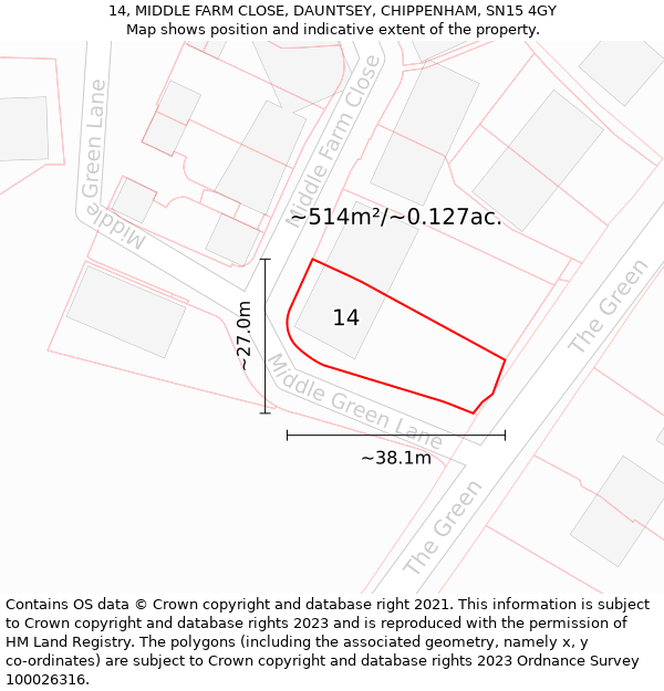 14, MIDDLE FARM CLOSE, DAUNTSEY, CHIPPENHAM, SN15 4GY: Plot and title map