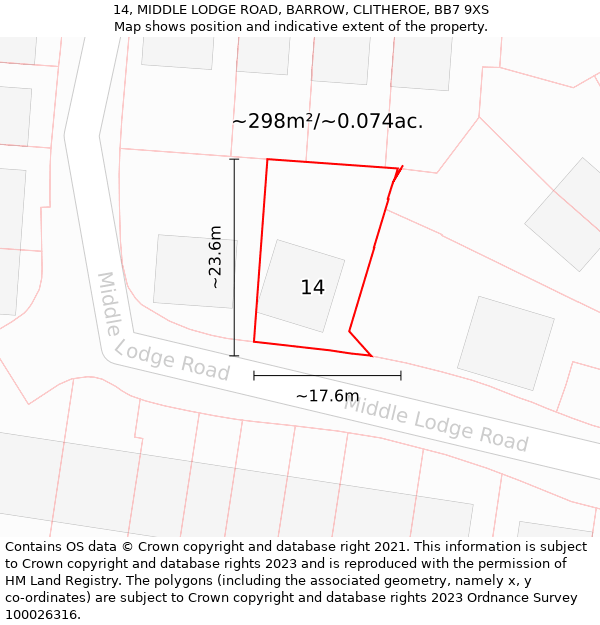 14, MIDDLE LODGE ROAD, BARROW, CLITHEROE, BB7 9XS: Plot and title map