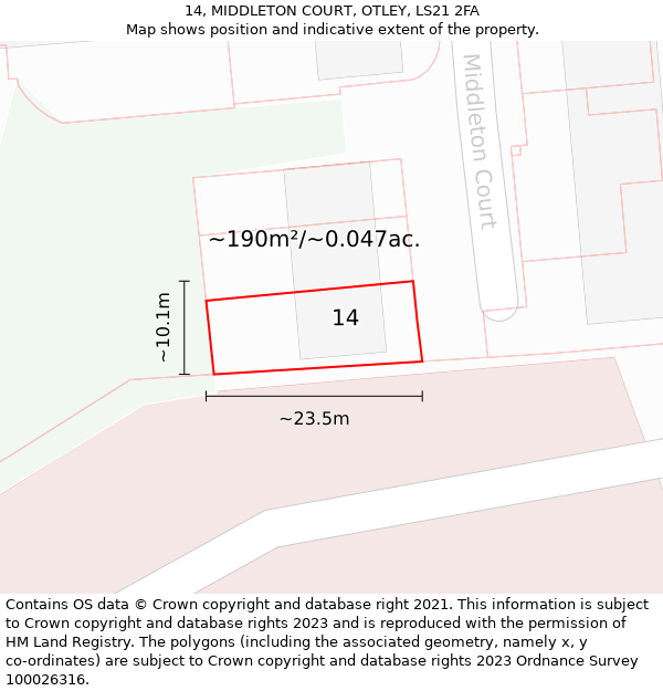 14, MIDDLETON COURT, OTLEY, LS21 2FA: Plot and title map