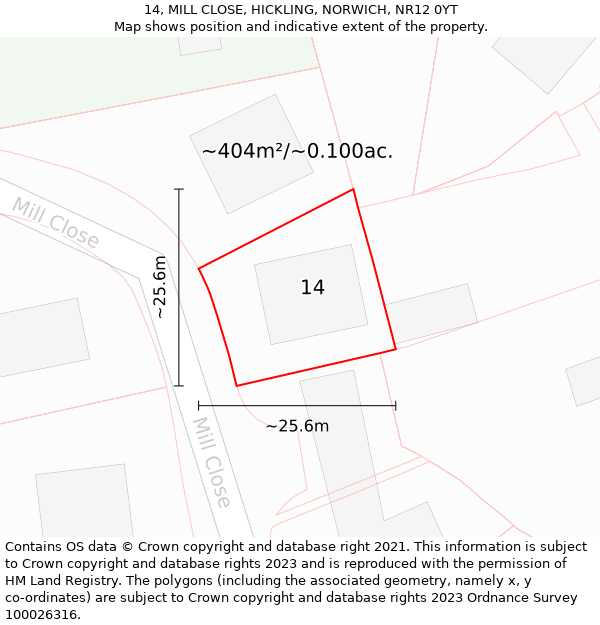 14, MILL CLOSE, HICKLING, NORWICH, NR12 0YT: Plot and title map