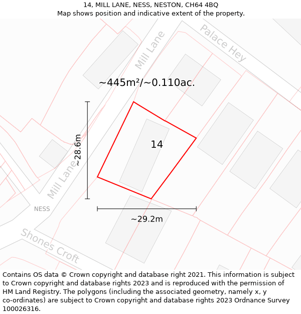 14, MILL LANE, NESS, NESTON, CH64 4BQ: Plot and title map