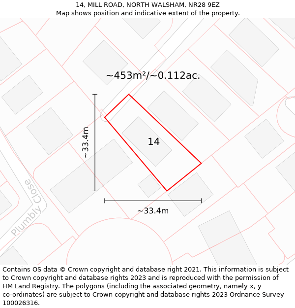 14, MILL ROAD, NORTH WALSHAM, NR28 9EZ: Plot and title map