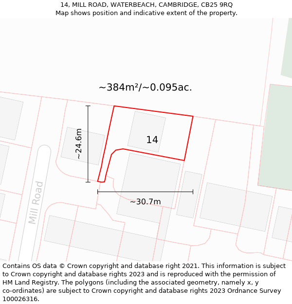 14, MILL ROAD, WATERBEACH, CAMBRIDGE, CB25 9RQ: Plot and title map