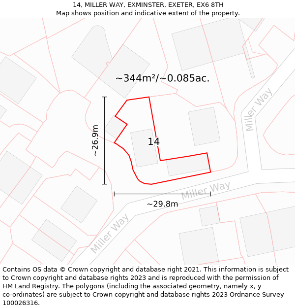 14, MILLER WAY, EXMINSTER, EXETER, EX6 8TH: Plot and title map