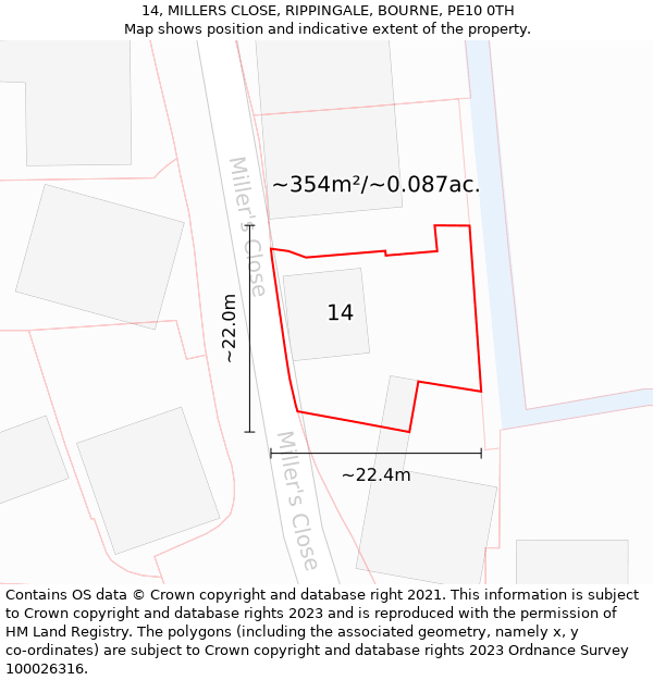 14, MILLERS CLOSE, RIPPINGALE, BOURNE, PE10 0TH: Plot and title map